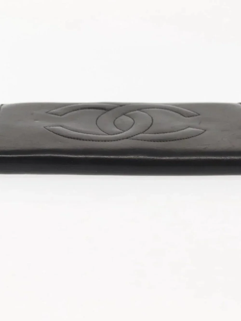 CHANEL Long Wallet Lamb Skin Black CC Auth am9206
